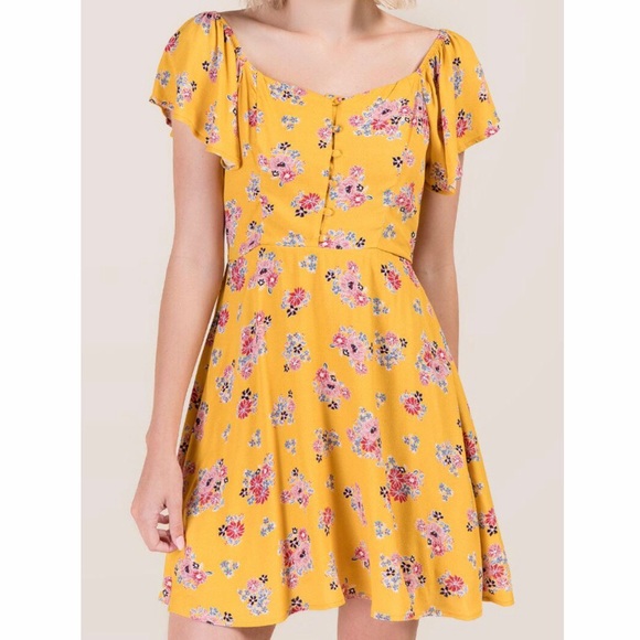 Francesca’s Yellow Floral Button Down Dress - Picture 2 of 7